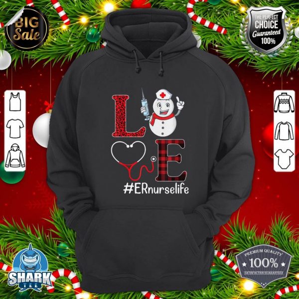 Cute Snowman Heartbeat Merry Christmas LOVE ER Nurse Life hoodie