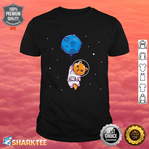 Astronaut Cat in Space Holding Planet Balloon Cat Lover shirt