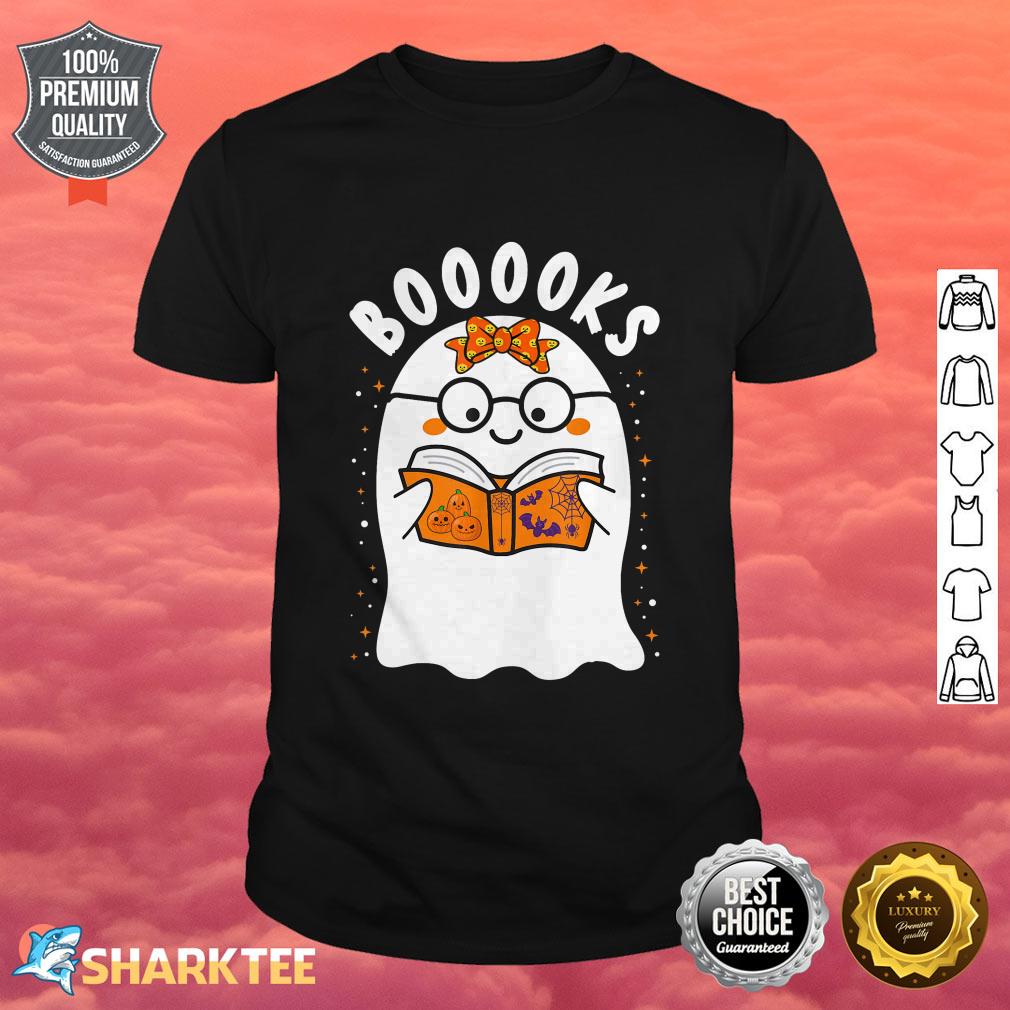 Booooks Cute Ghost Reading Library Books Halloween Teacher shirt