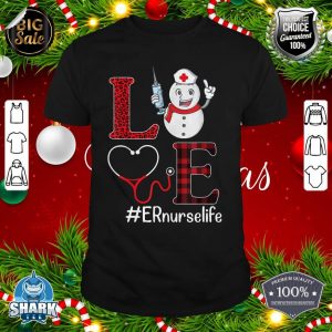 Cute Snowman Heartbeat Merry Christmas LOVE ER Nurse Life shirt