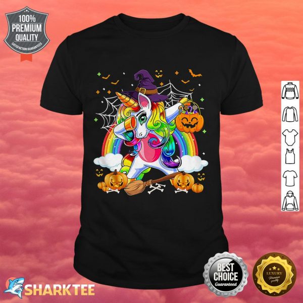 Cute Halloween Girls Women Witchy Dabbing Unicorn Halloween shirt