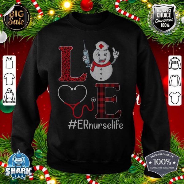 Cute Snowman Heartbeat Merry Christmas LOVE ER Nurse Life sweatshirt