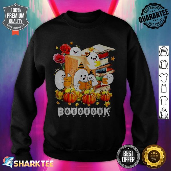 Cute Boo Ghost Reading Book Pumpkin Moon Halloween Librarian sweatshirt