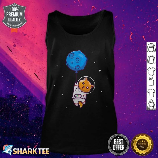 Astronaut Cat in Space Holding Planet Balloon Cat Lover tank top