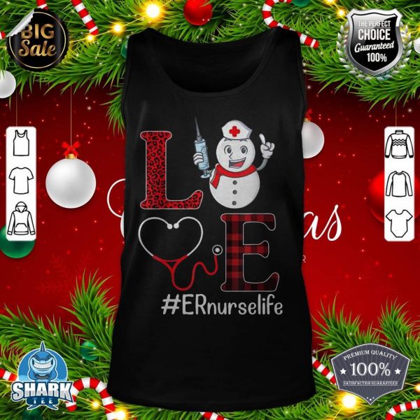 Cute Snowman Heartbeat Merry Christmas LOVE ER Nurse Life tank-top