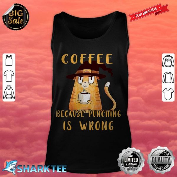 Coffee Punching Is Wrong Coffee Cup Lover Halloween Hat Cat Premium tank top