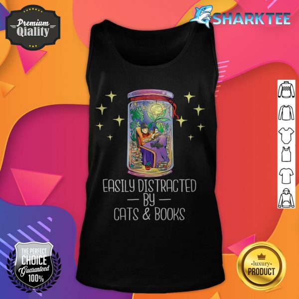 Easily Distracted by Cats And Books Lover Book Nerd Librarian Premium tank top