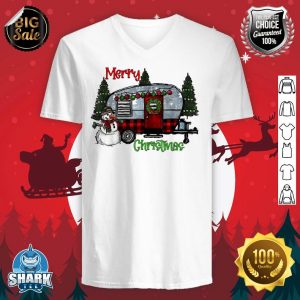 Merry Christmas Camping Brights Camper Outdoor Christmas v-neck