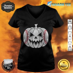 Baseball Player Scary Pumpkin Vintage Costume Halloween v-neck