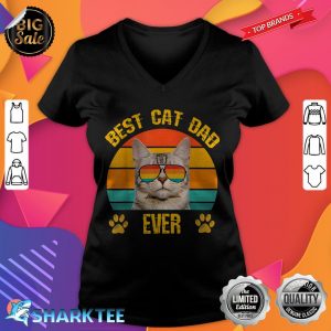 Best Cat DAD Funny Papa Cat with Retro sunglasses Father Day v-neck