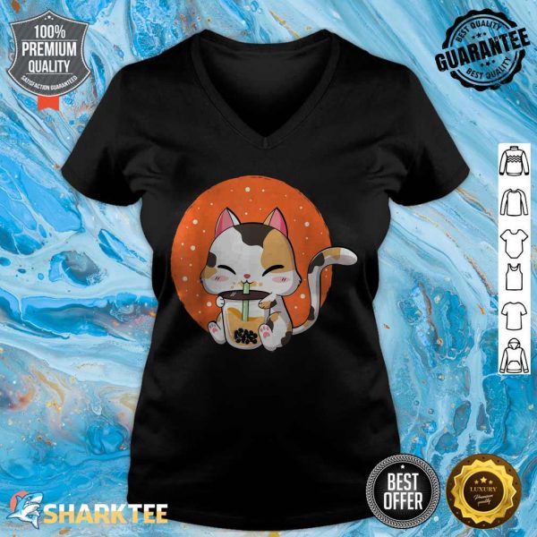 Cat Boba Tea Bubble Tea Kawaii Anime Japanese Neko Girl Teen v-neck