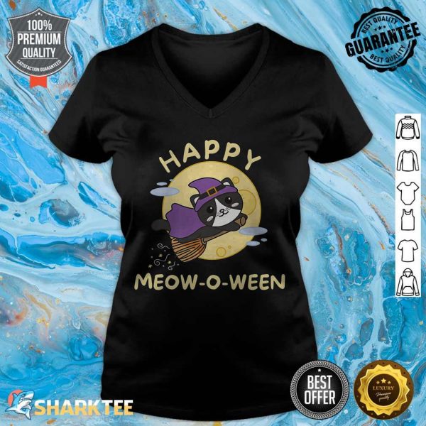 Cat Happy Halloween Witch Happy Meow-o-ween v-neck