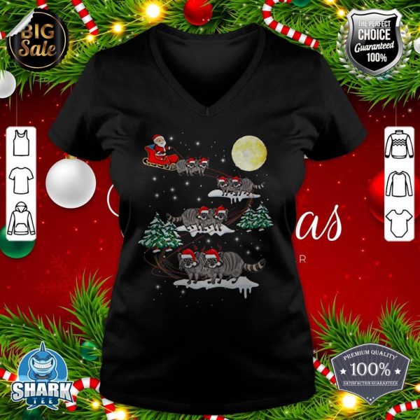 Funny Xmas Lighting Tree Santa Riding Raccoon Christmas Premium v-neck