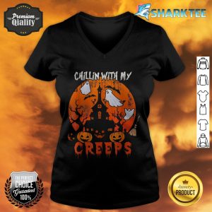 Chillin' With My Creeps Halloween Three Boo Ghosts Lover v-neck