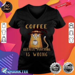 Coffee Punching Is Wrong Coffee Cup Lover Halloween Hat Cat Premium v-neck