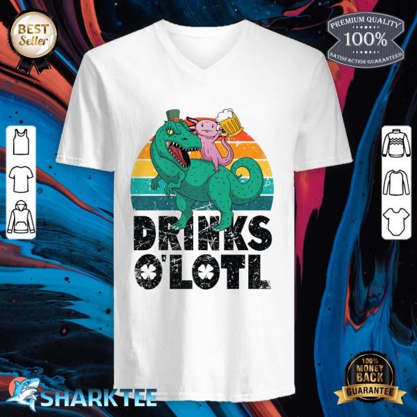 Drinks O'lotl Beer Axolotl Riding Dinosaur Funny St Patricks Premium v-neck