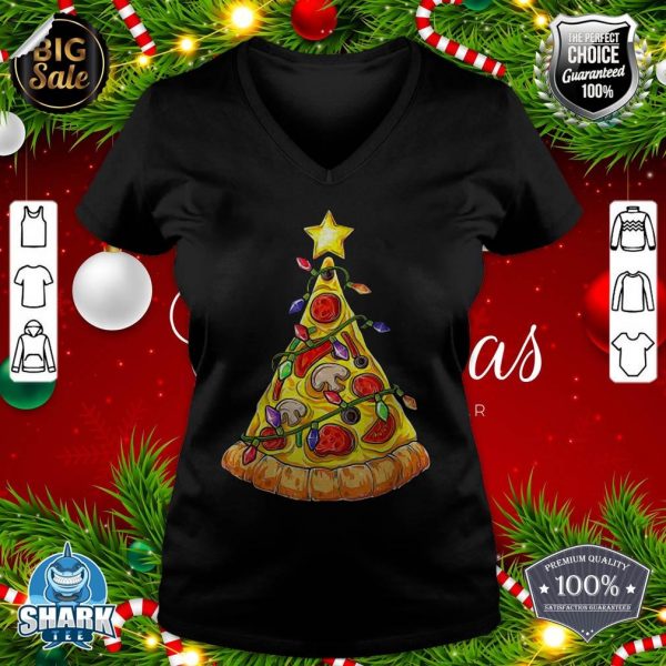Pizza Christmas Tree Lights Xmas Boys Men Crustmas Pepperoni v-neck