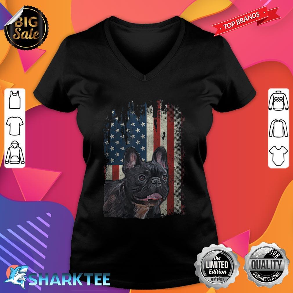 Distressed French Bulldog American Flag Patriotic Dog v-neck