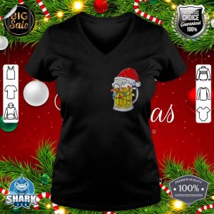 Cup Beer Santa Hat Christmas Light Beer Lover Christmas v-neck