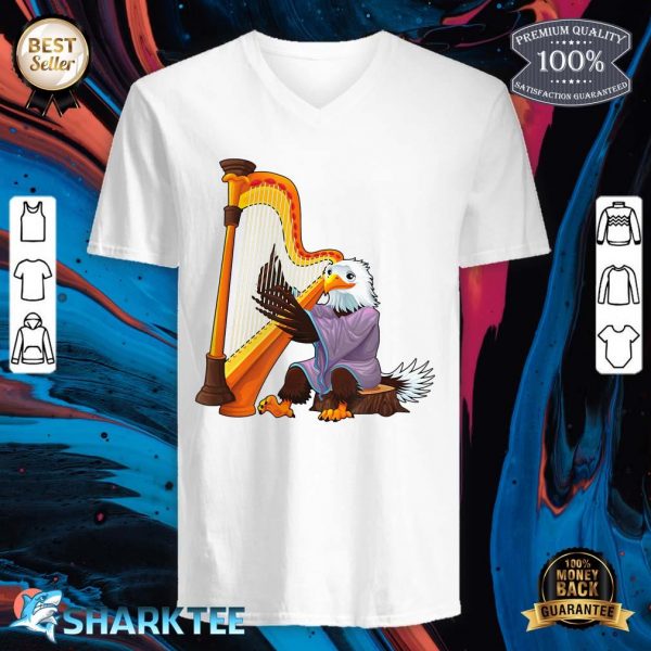 Funny Eagle Playing The Harp Band v-neck