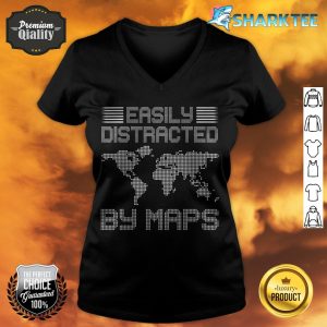 Easily Distracted By Maps Geography Teacher v-neck