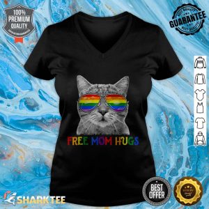 Free Mom Hugs LGBT Cat Gay Pride Rainbow v-neck