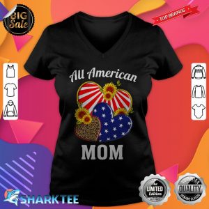 All American Mom Heart Leopard Independenc Day v-neck