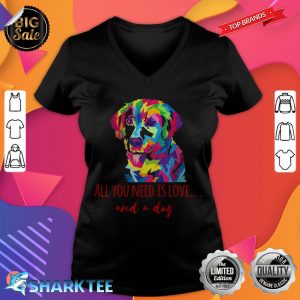 All You Need Is Love Multicolor Dog Head Illustration v-neck