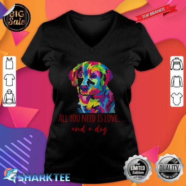 All You Need Is Love Multicolor Dog Head Illustration v-neck