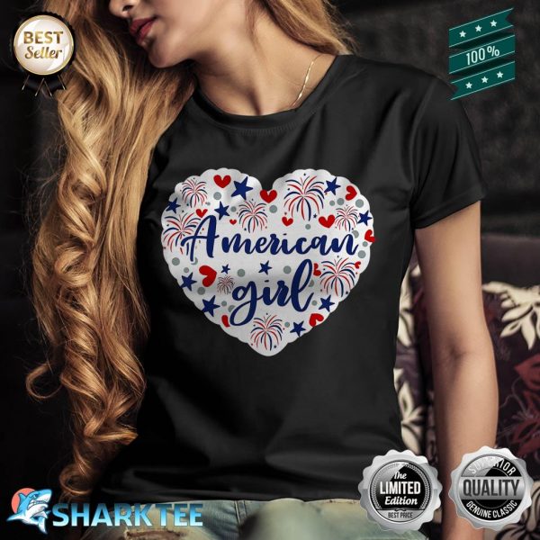 Heart American Girl Patriot 4th Of July Shirt