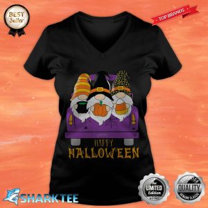 Gnome Witch Halloween Pumpkin Autumn Fall Holiday V-neck