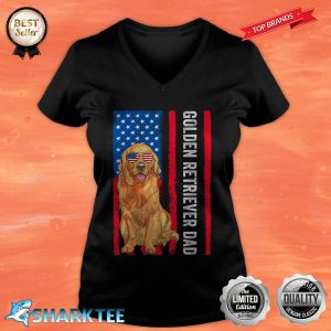 Golden Retriever Dad Dog Lover USA Flag V-neck