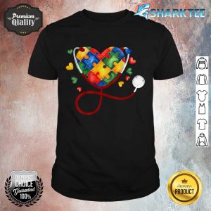 Funny Nurse Autism Puzzle Heart Stethoscope ER RN LPN CNA shirt