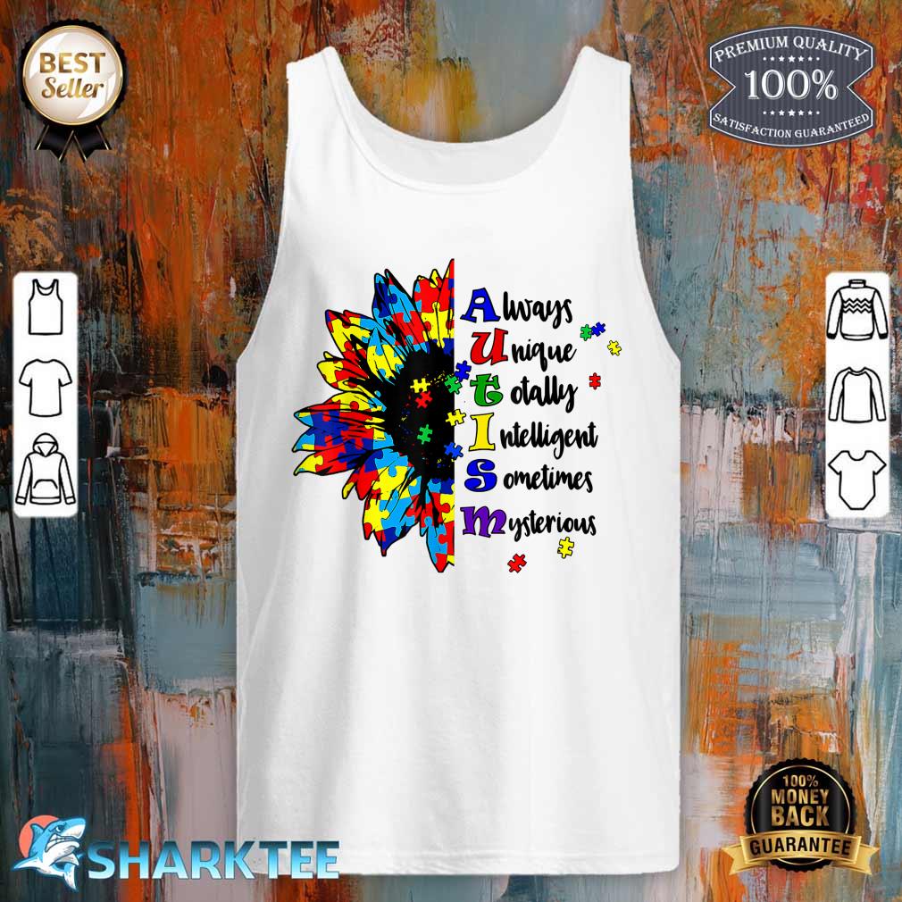 Puzzle Piece Sunflower Autism Awareness Support In April tank top