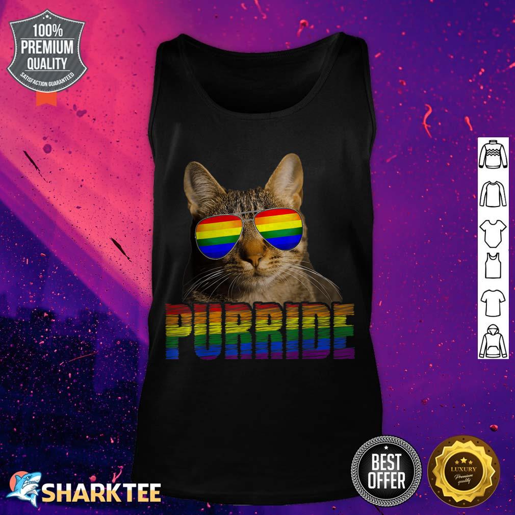 Funny Cat Gay Pride Rainbow Sunglasses LGBTQ tank top