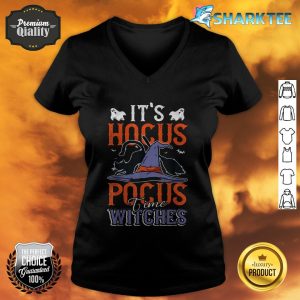 Halloween It's Hocus Pocus Time Witches Girls Ladies v-neck