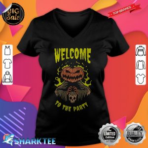 Halloween Welcome To The Party Pumpkin Head v-neck