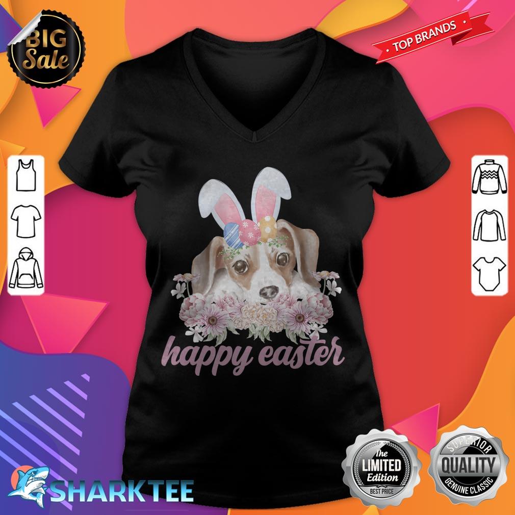 Happy Easter Beagle Mom Dog With Bunny Ears Spring Flower Premium v-neck
