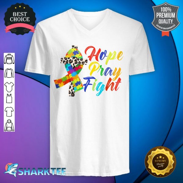 Christian Cross Ribbon Puzzle Autism Awareness Month v-neck