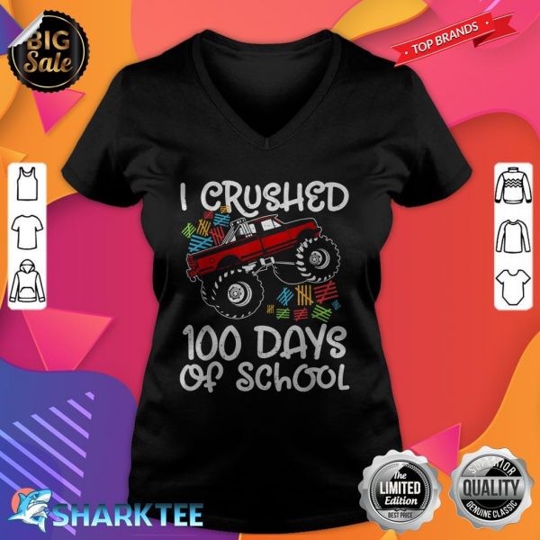 Cute Monster Truck Happy 100th Day Of School Boys Kids v-neck