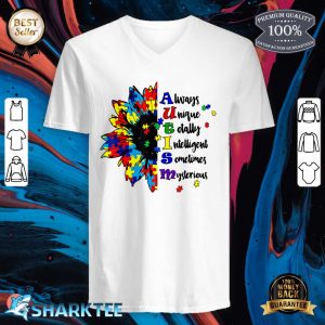 Puzzle Piece Sunflower Autism Awareness Support In April v-neck