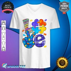 Autism Awareness Love Letter Cute Heart Puzzle Mom Dad v-neck