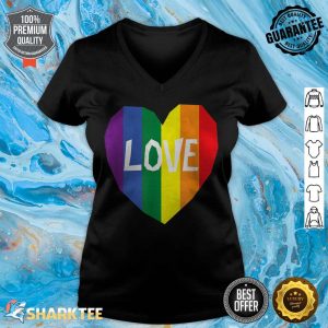 Love Gay Pride LGBT Rainbow Flag Heart v-neck