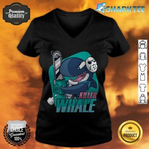 Funny Killer Whale with a Hockey Mask Halloween Costume v-neck