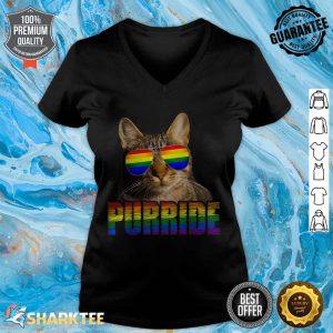 Funny Cat Gay Pride Rainbow Sunglasses LGBTQ v-neck