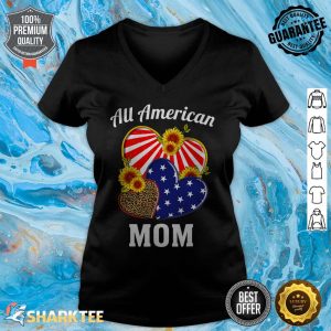 All American Mom Heart Leopard Independence Day V-neck