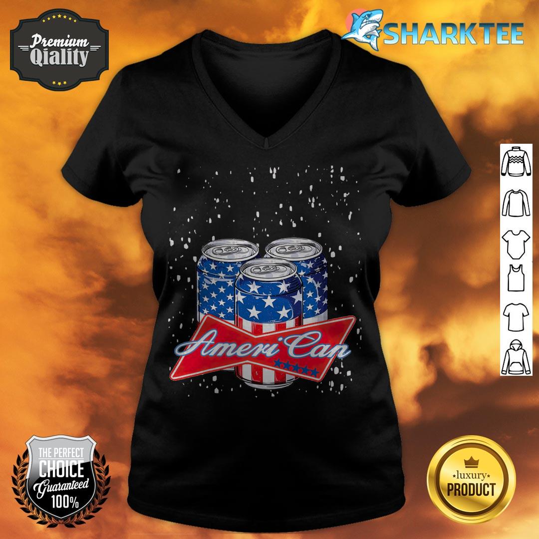 Ameri Can 4th Of July Independence Day USA Flag V-neck
